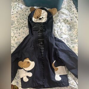 London Fog Navy Hooded Raincoat with Dog Appliqués